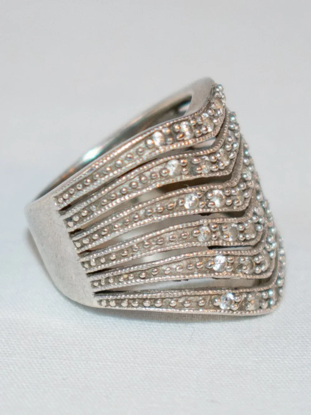 Banana Republic Sterling Silver 925 Cubic Zirconia Wave Style Pave Bands Ring